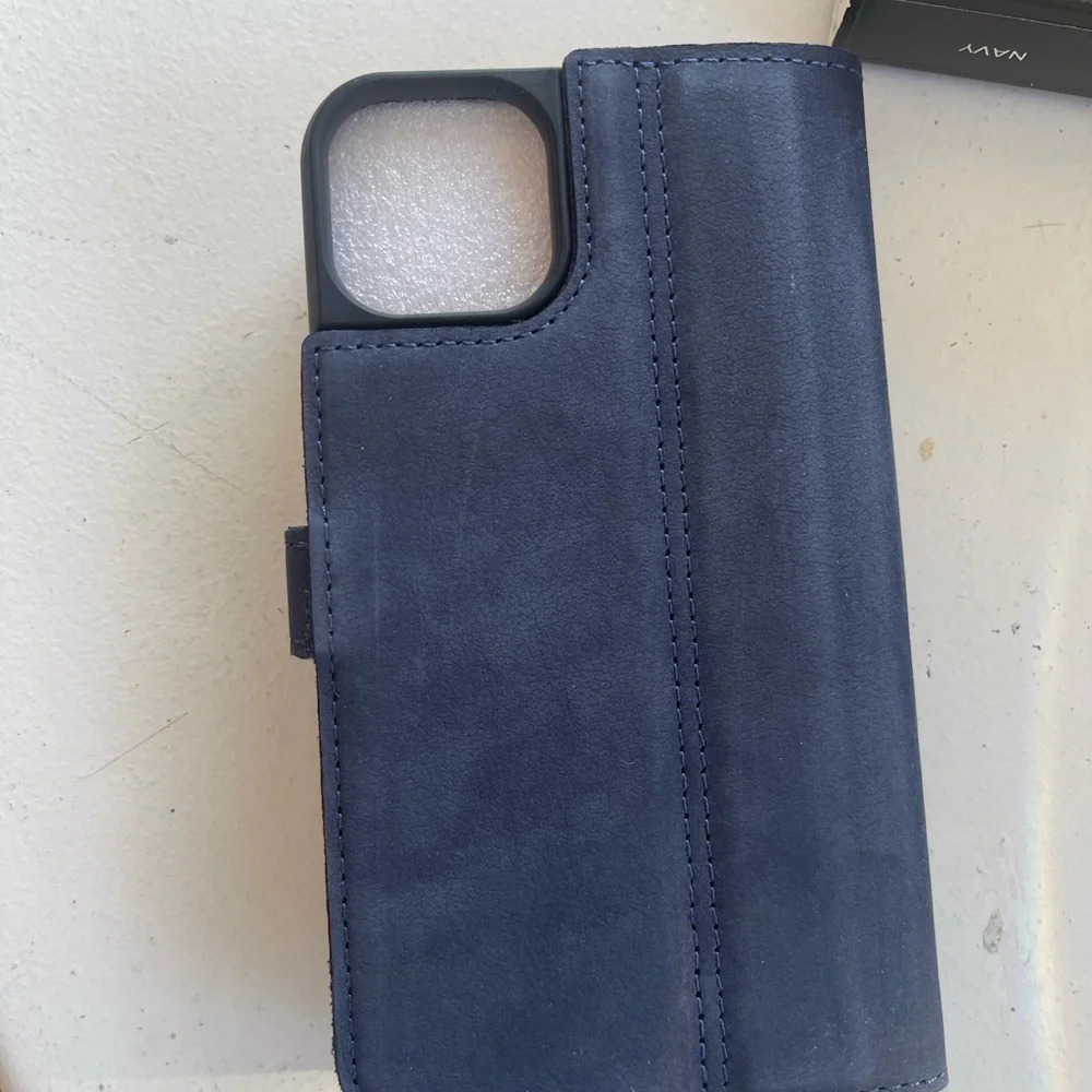 NWT! Navy - Snakehive iPhone 14 Case | Genuine Nubuck Leather | Wallet + Stand